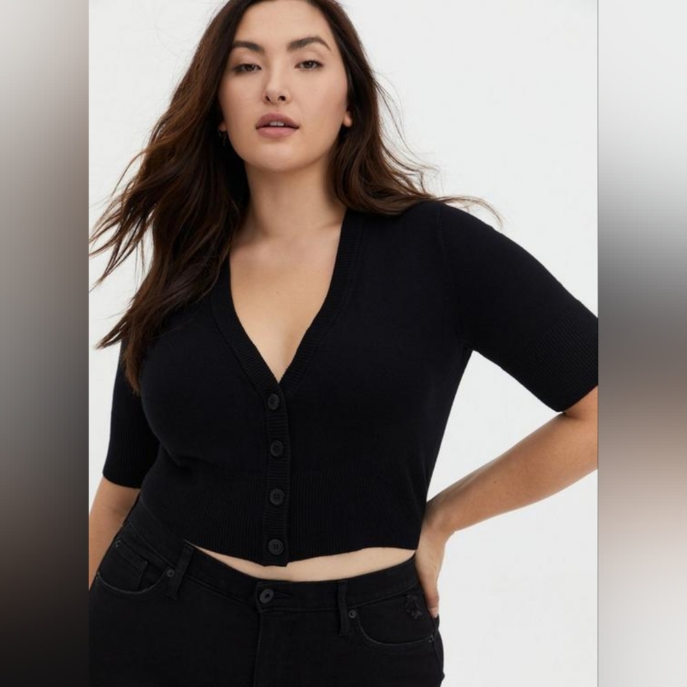 Shrug Button-Front Cropped Sweater